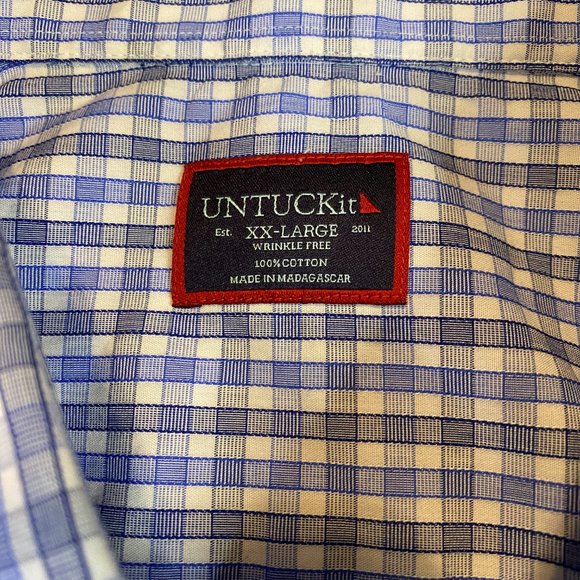 UNTUCKit Mens Long Sleeve Button Down Blue Check Wrinkle Free Cotton XXL 2XL - Picture 4 of 6
